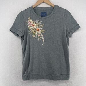 PETER SOM Shirt Womens S Design Suzyit Floral Rhinestone Terry Cotton Blend Gray